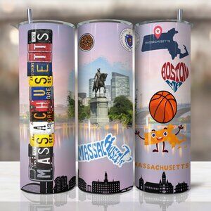 Massachusetts Tumbler, Massachusetts Travel Mug, 20oz Skinny Tumbler